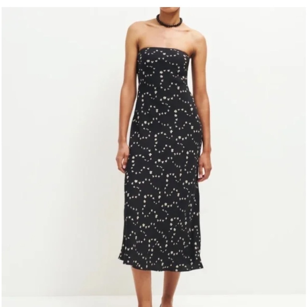 NWOT Reformation Joana Silk Strapless Slip Midi Dress in Breezy